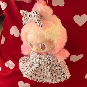 Labubu outfit Hand Made Preppy Pink Dress and Bow